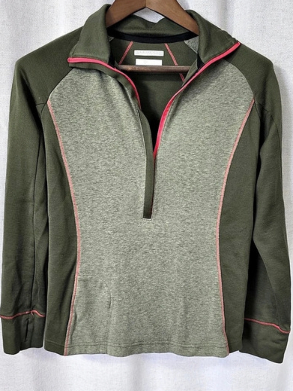 Columbia Omni-Wick Half Zip Pullover Olive Green Pink Trim M